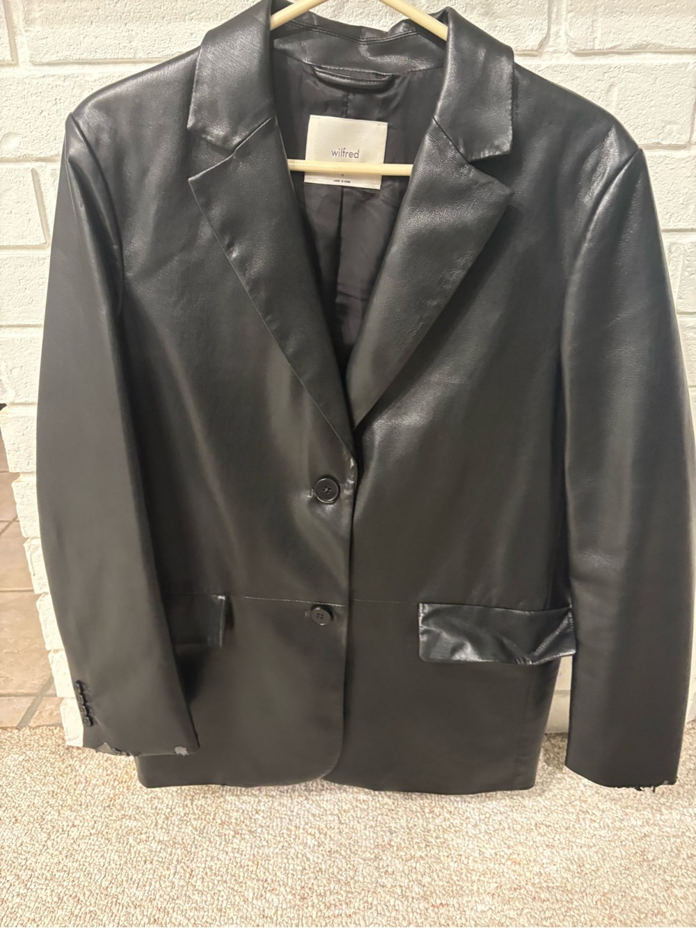 Aritzia Wilfred Black Faux Leather Blazer Jacket